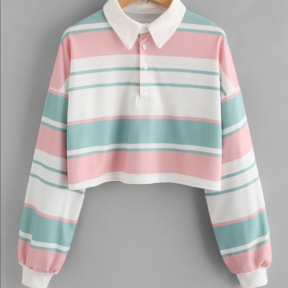 Tops - Striped Polo Crop Top
